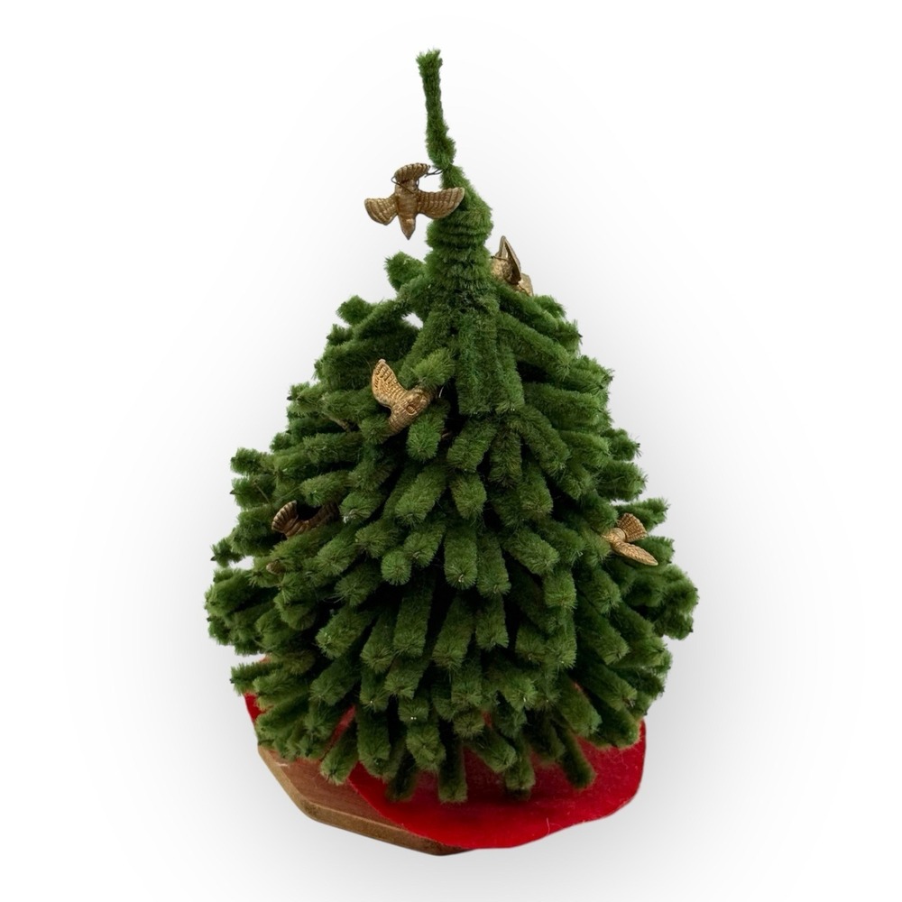Vintage 1960s Chenille Bottle Brush Christmas Tree‎ w Birds Unicorn Stamp Base